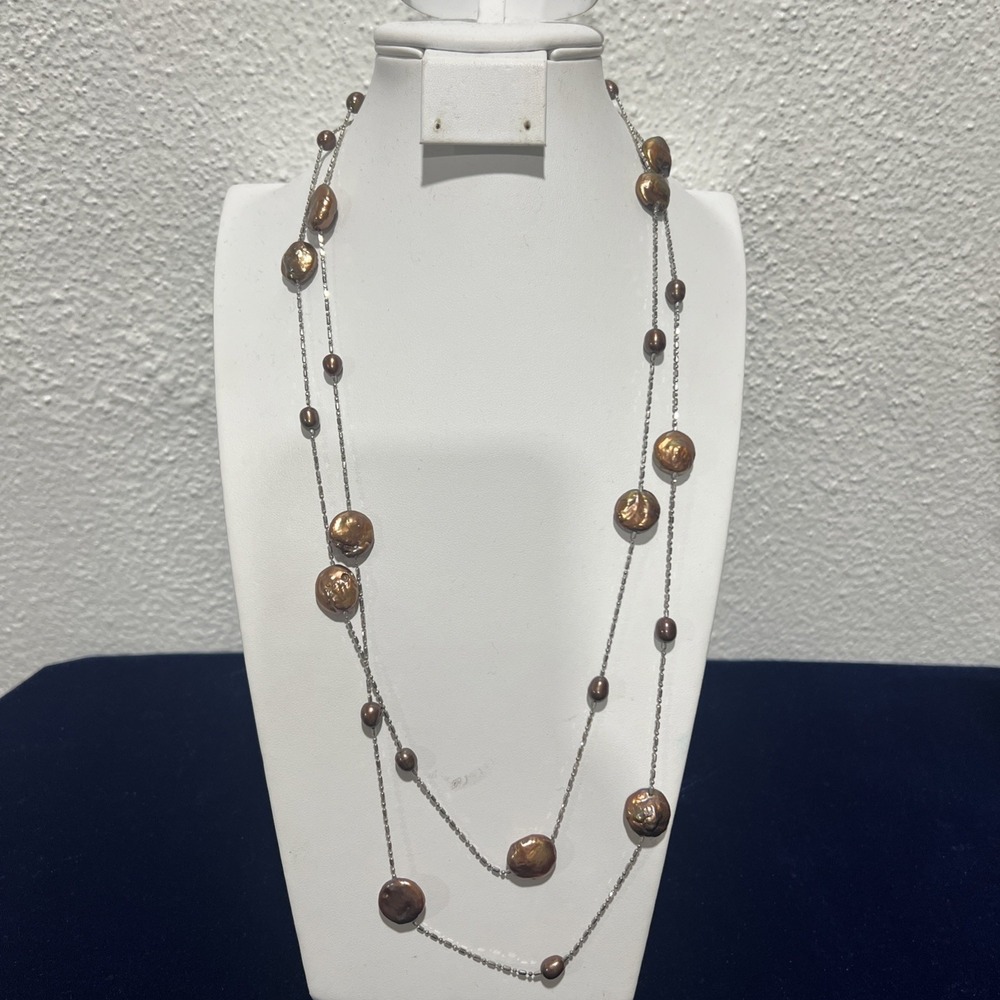 Genuine Pearl Necklace Super Long 48" Freshwater Multi Color Silver Baroque